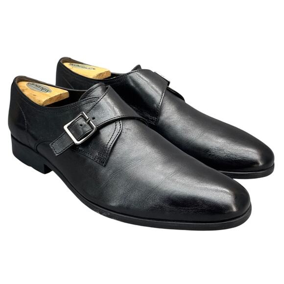 Clarks TOR Ltd England Black Leather Monk Strap Almond Toe Dress Loafer Men 10.5